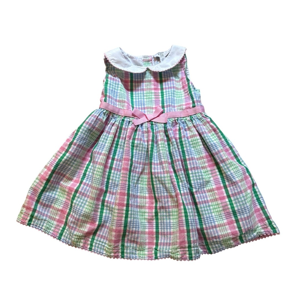 Crown & Ivy Dress Kids Pink Plaid Peter Pan Collar Sleeveless Bow SIZE 3T